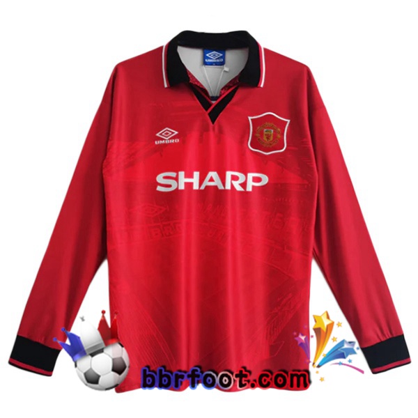 Maillot Foot Manchester United Retro Domicile Manche Longue Rouge 1994-1996 Maillot Foot Manchester United Retro Domicile Manche Longue Rouge 1994-1996