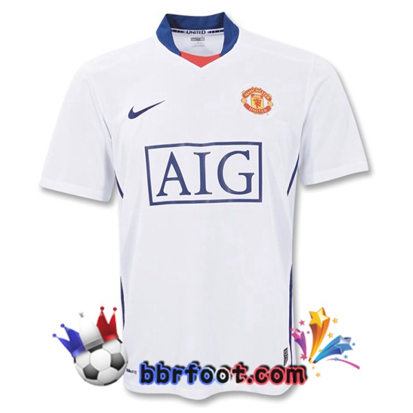 Maillot Foot Manchester United Retro Exterieur Blanc 2008-2009 Maillot Foot Manchester United Retro Exterieur Blanc 2008-2009