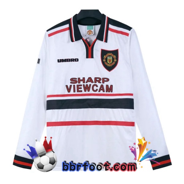 Maillot Foot Manchester United Retro Exterieur Manche Longue Blanc 1997-1999 Maillot Foot Manchester United Retro Exterieur Manche Longue Blanc 1997-1999