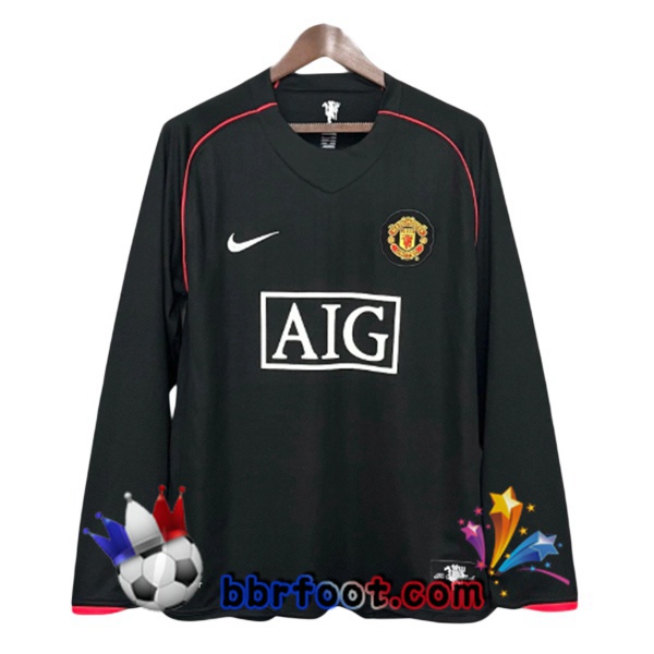 Maillot Foot Manchester United Retro Exterieur Manche Longue Noir 2007-2008 Maillot Foot Manchester United Retro Exterieur Manche Longue Noir 2007-2008