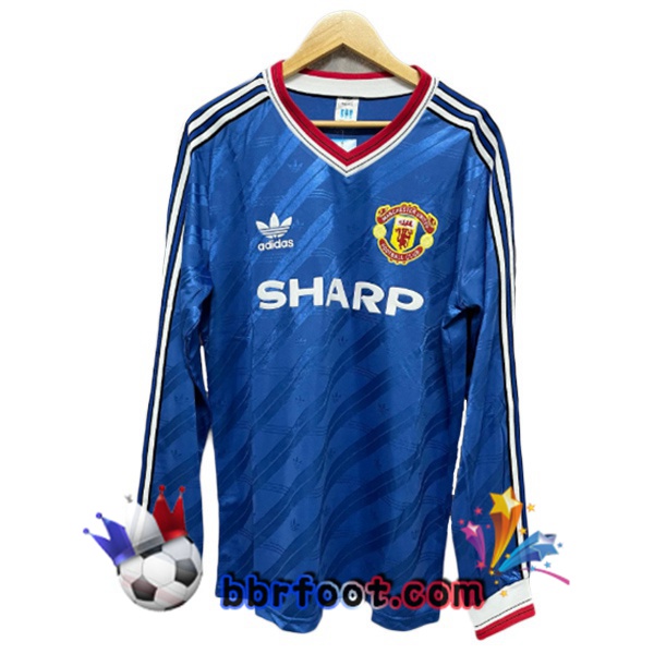 Maillot Foot Manchester United Retro Third Manche Longue Bleu 1986-1988