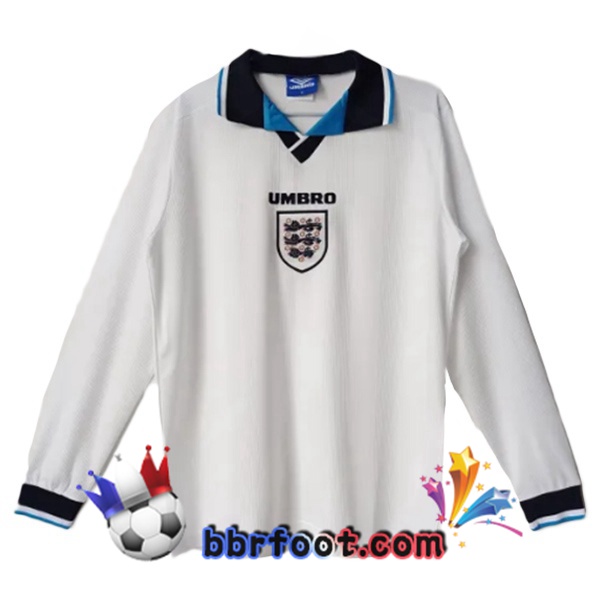 Maillot Foot Angleterre Retro Domicile Manche Longue Blanc 1996 Maillot Foot Angleterre Retro Domicile Manche Longue Blanc 1996