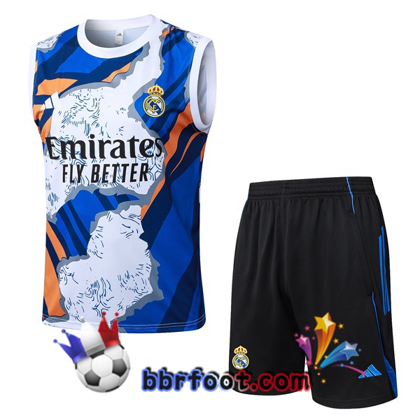 Gilet Foot Real Madrid + Shorts Bleu Blanc 2025/2026 Gilet Foot Real Madrid + Shorts Bleu Blanc 2025/2026