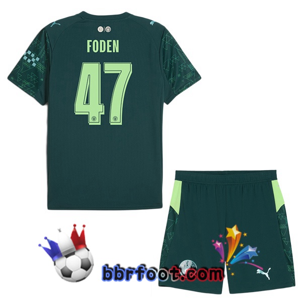 Maillot Foot Manchester City (Phil Foden 47) Enfant Quatrieme Vert 2025/2026 Maillot Foot Manchester City (Phil Foden 47) Enfant Quatrieme Vert 2025/2026