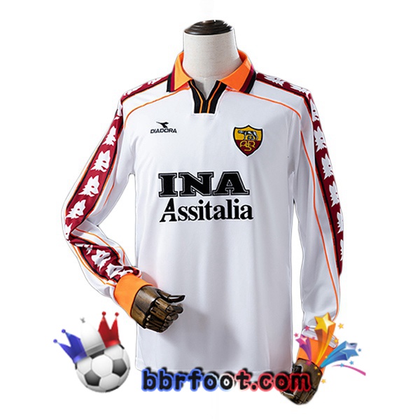 Maillot Foot AS Roma Retro Exterieur Manche Longue Blanc 1998-1999 Maillot Foot AS Roma Retro Exterieur Manche Longue Blanc 1998-1999