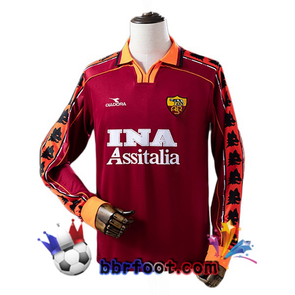 Maillot Foot AS Roma Retro Domicile Manche Longue Rouge 1998-1999 Maillot Foot AS Roma Retro Domicile Manche Longue Rouge 1998-1999