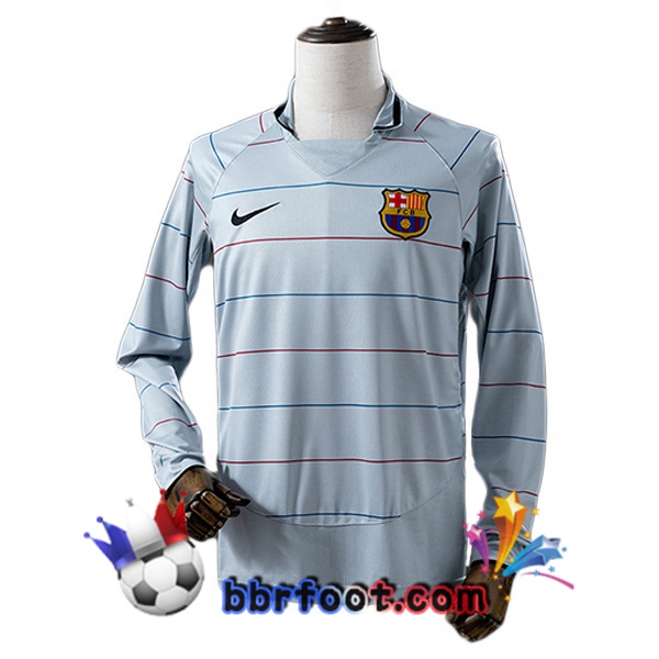 Maillot Foot FC Barcelone Retro Exterieur Manche Longue Gris 2003-2004