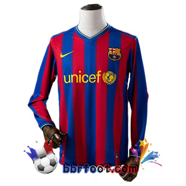 Maillot Foot FC Barcelone Retro Domicile Manche Longue Rouge Bleu 2009-2010