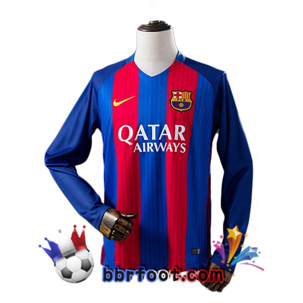 Maillot Foot FC Barcelone Retro Domicile Manche Longue Rouge Bleu 2016-2017