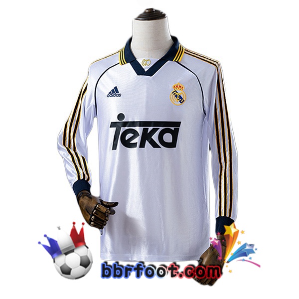 Maillot Foot Real Madrid Retro Domicile Manche Longue Blanc 1998-2000 Maillot Foot Real Madrid Retro Domicile Manche Longue Blanc 1998-2000