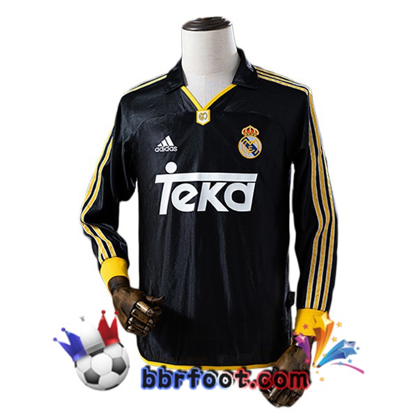 Maillot Foot Real Madrid Retro Exterieur Manche Longue Noir 1999-2000 Maillot Foot Real Madrid Retro Exterieur Manche Longue Noir 1999-2000