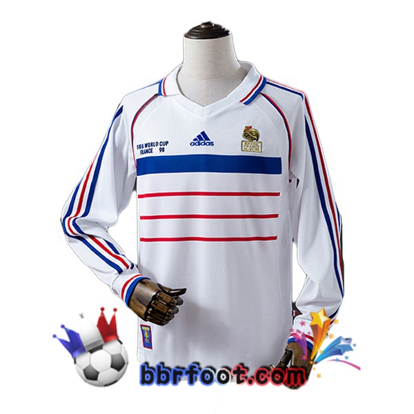 Maillot Foot France Retro Exterieur Manche Longue Blanc 1998 Maillot Foot France Retro Exterieur Manche Longue Blanc 1998