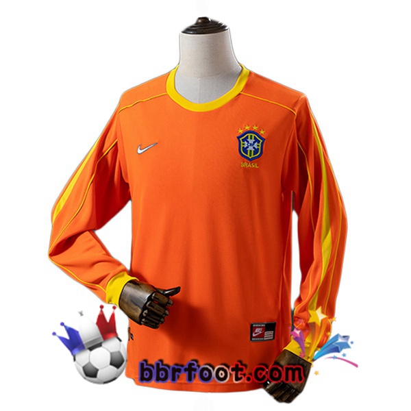 Maillot Foot Bresil Retro Gardien de but Manche Longue Orange 1998 Maillot Foot Bresil Retro Gardien de but Manche Longue Orange 1998