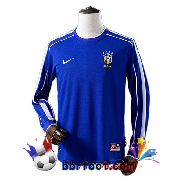 Maillot Foot Bresil Retro Exterieur Manche Longue Bleu 1998 Maillot Foot Bresil Retro Exterieur Manche Longue Bleu 1998