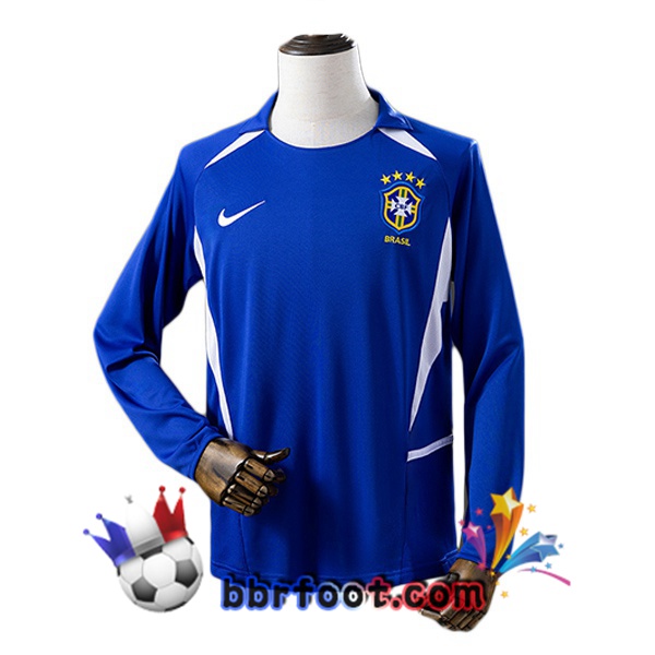 Maillot Foot Bresil Retro Exterieur Manche Longue Bleu 2002 Maillot Foot Bresil Retro Exterieur Manche Longue Bleu 2002