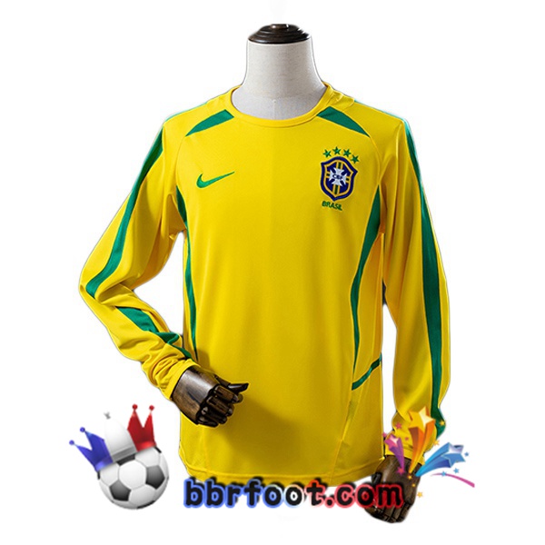 Maillot Foot Bresil Retro Domicile Manche Longue Jaune 2002