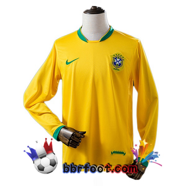 Maillot Foot Bresil Retro Domicile Manche Longue Jaune 2006 Maillot Foot Bresil Retro Domicile Manche Longue Jaune 2006