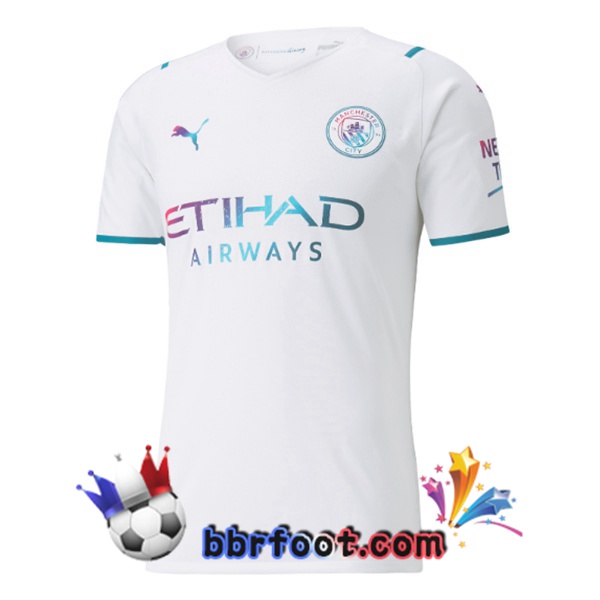Maillot Foot Manchester City Retro Exterieur Blanc 2021-2022