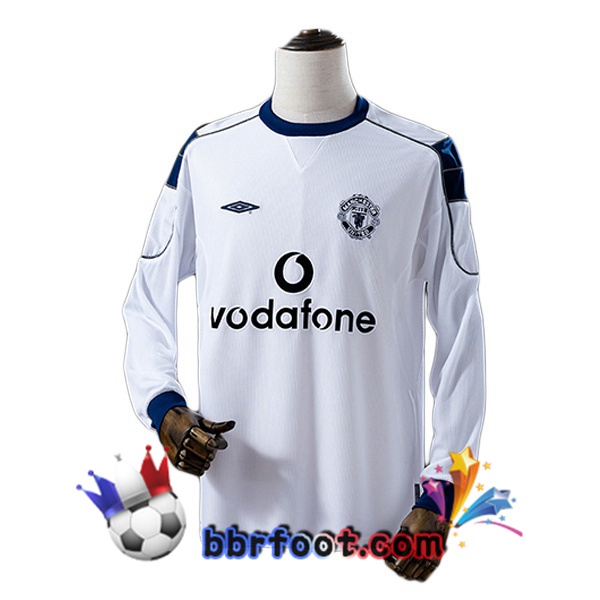 Maillot Foot Manchester United Retro Exterieur Manche Longue Blanc 2000-2001 Maillot Foot Manchester United Retro Exterieur Manche Longue Blanc 2000-2001