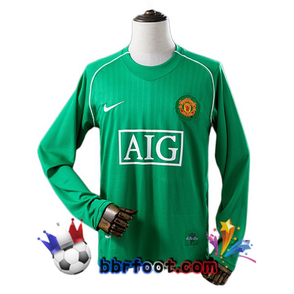 Maillot Foot Manchester United Retro Gardien de but Manche Longue Vert 2007-2008