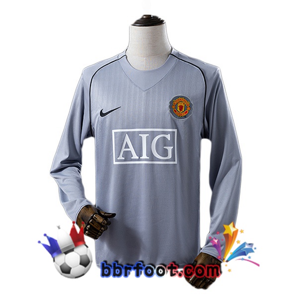 Maillot Foot Manchester United Retro Gardien de but Manche Longue Gris 2007-2008 Maillot Foot Manchester United Retro Gardien de but Manche Longue Gris 2007-2008