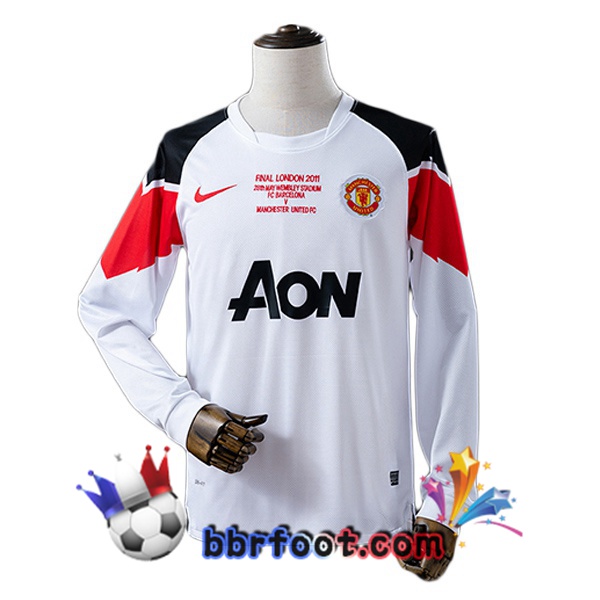 Maillot Foot Manchester United Retro Exterieur Champions League Manche Longue Blanc 2010-2011 Maillot Foot Manchester United Retro Exterieur Champions League Manche Longue Blanc 2010-2011