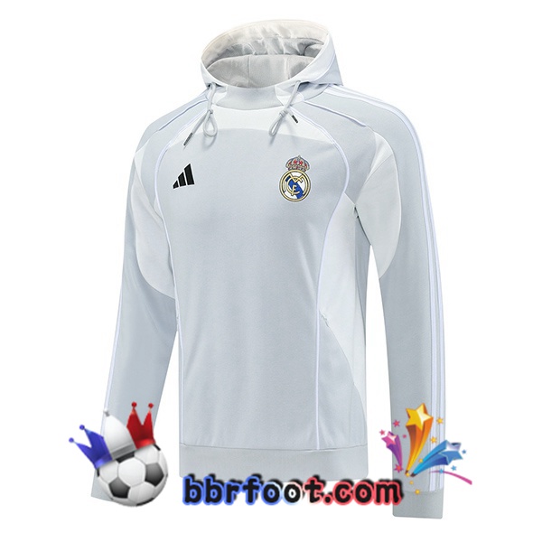 Sweat A Capuche Real Madrid Gris Blanc 2025/2026 Sweat A Capuche Real Madrid Gris Blanc 2025/2026