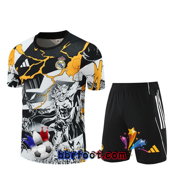 Ensemble Training T-Shirts Real Madrid + Shorts Noir Blanc 2025/2026 Ensemble Training T-Shirts Real Madrid + Shorts Noir Blanc 2025/2026