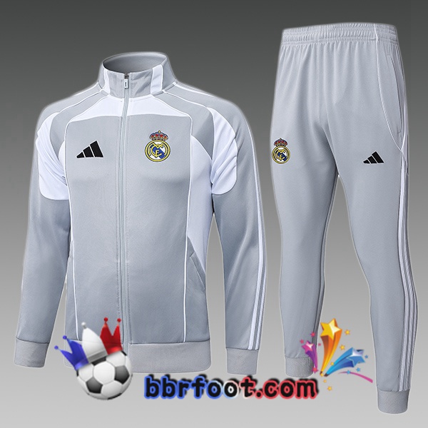 Survetement Foot - Veste Real Madrid Enfant Gris 2025/2026 Survetement Foot - Veste Real Madrid Enfant Gris 2025/2026