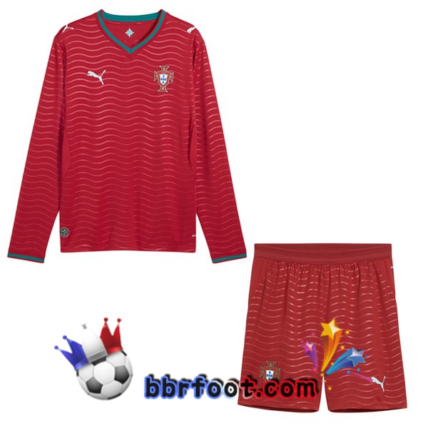 Maillots Equipe De Portugal Enfant Domicile Manche Longue Rouge 2026/2027 Maillots Equipe De Portugal Enfant Domicile Manche Longue Rouge 2026/2027