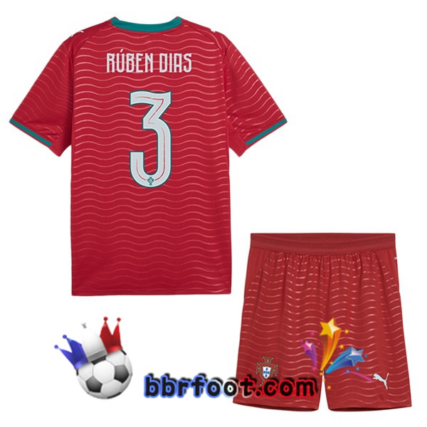 Maillots Equipe De Portugal (Rúben Dias 3) Enfant Domicile Rouge FIFA World Cup 2026