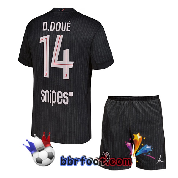 Maillot Foot Paris PSG (D. Doué 14) Enfant Quatrieme Noir 2025/2026 Maillot Foot Paris PSG (D. Doué 14) Enfant Quatrieme Noir 2025/2026