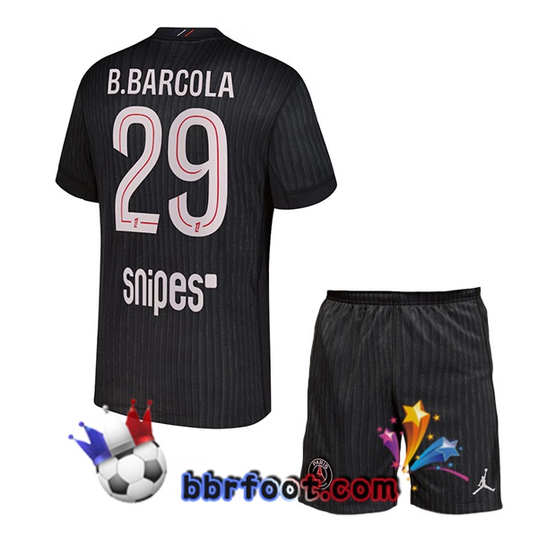 Maillot Foot Paris PSG (B.Barcola 29) Enfant Quatrieme Noir 2025/2026