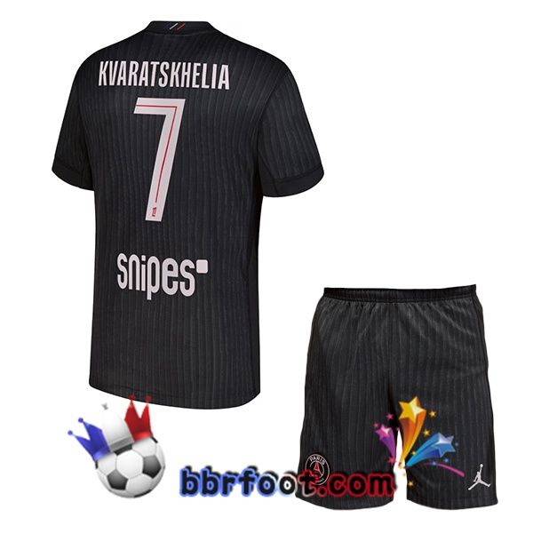 Maillot Foot Paris PSG (Kvaratskhelia 7) Enfant Quatrieme Noir 2025/2026