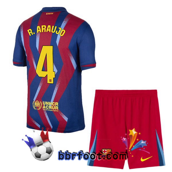 Maillot Foot FC Barcelone (R. ARAUJO 4) Enfant Quatrieme Bleu Rouge 2025/2026 Maillot Foot FC Barcelone (R. ARAUJO 4) Enfant Quatrieme Bleu Rouge 2025/2026