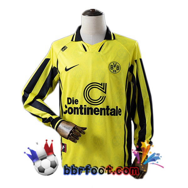 Maillot Foot Dortmund BVB Retro Domicile Manche Longue Jaune 1996-1997 Maillot Foot Dortmund BVB Retro Domicile Manche Longue Jaune 1996-1997