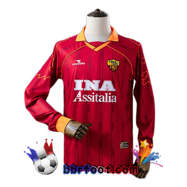 Maillot Foot AS Roma Retro Domicile Manche Longue Rouge 1999-2000 Maillot Foot AS Roma Retro Domicile Manche Longue Rouge 1999-2000