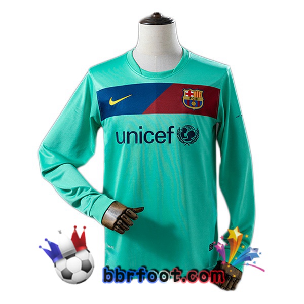 Maillot Foot FC Barcelone Retro Exterieur Manche Longue Vert 2010-2011 Maillot Foot FC Barcelone Retro Exterieur Manche Longue Vert 2010-2011