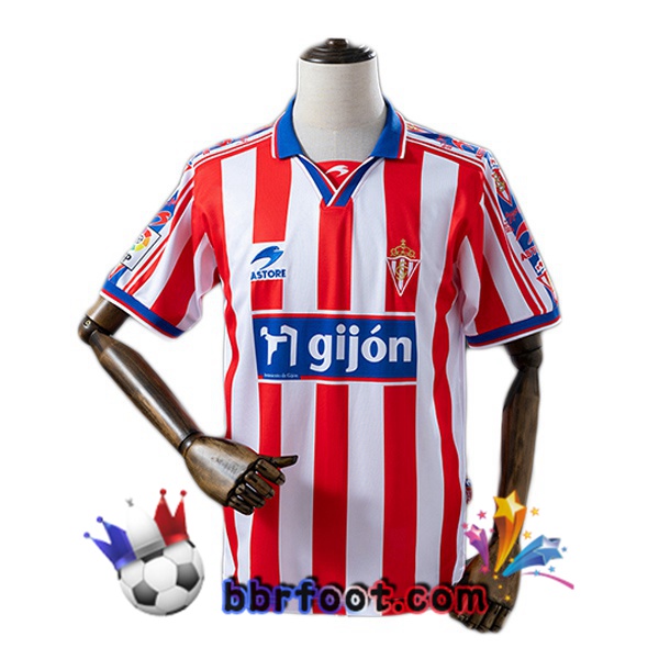 Maillot Foot Sporting Gijon Retro Domicile Blanc Rouge 1999-2000