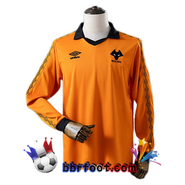Maillot Foot Wolves Retro Domicile Manche Longue Jaune 1980-1981 Maillot Foot Wolves Retro Domicile Manche Longue Jaune 1980-1981