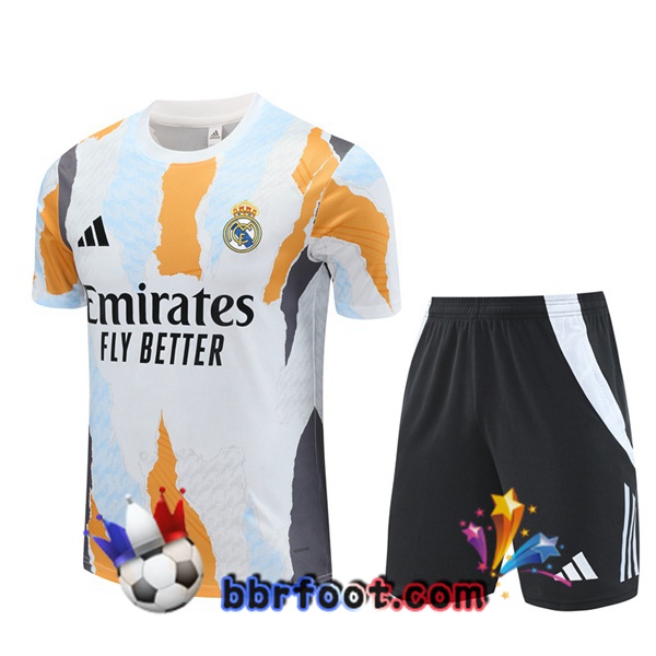 Ensemble Training T-Shirts Real Madrid + Shorts Blanc Jaune 2025/2026