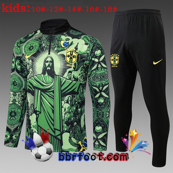 Survetement Foot Bresil Enfant Vert 2025/2026 Survetement Foot Bresil Enfant Vert 2025/2026