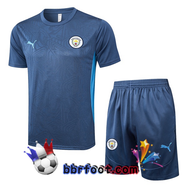 Ensemble Training T-Shirts Manchester City + Shorts Bleu Royal 2025/2026