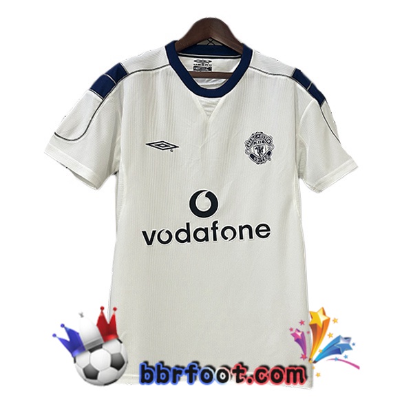 Maillot Foot Manchester United Retro Exterieur Blanc 2000-2001