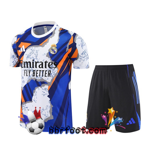 Ensemble Training T-Shirts Real Madrid + Shorts Blanc Bleu 2025/2026