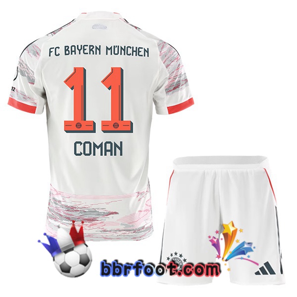 Maillot Foot Bayern Munich (Coman 11) Enfant Exterieur Blanc 2025/2026
