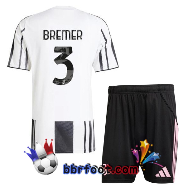 Maillot Foot Juventus (BREMER 3) Enfant Domicile Noir Blanc 2025/2026