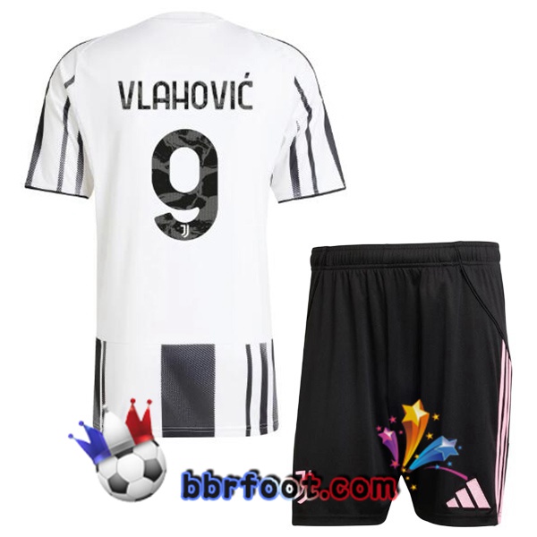 Maillot Foot Juventus (VLAHOVIĆ 9) Enfant Domicile Noir Blanc 2025/2026