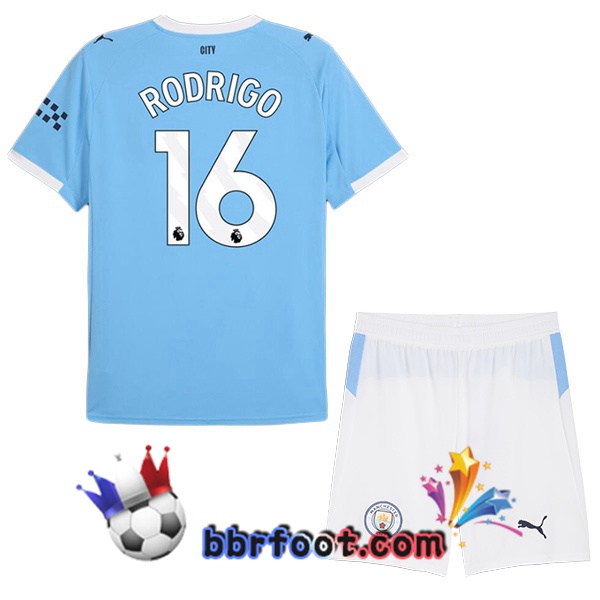 Maillot Foot Manchester City (Rodrigo 16) Enfant Domicile Bleu 2025/2026