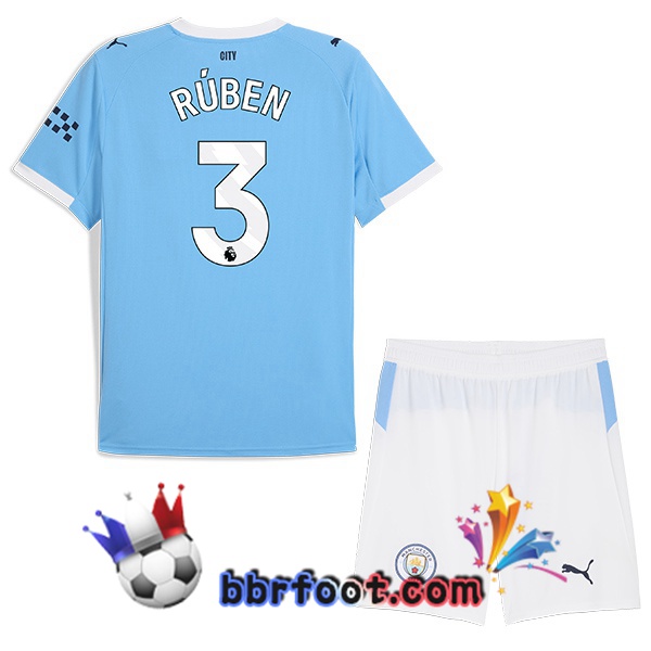 Maillot Foot Manchester City (Ruben Dias 3) Enfant Domicile Bleu 2025/2026